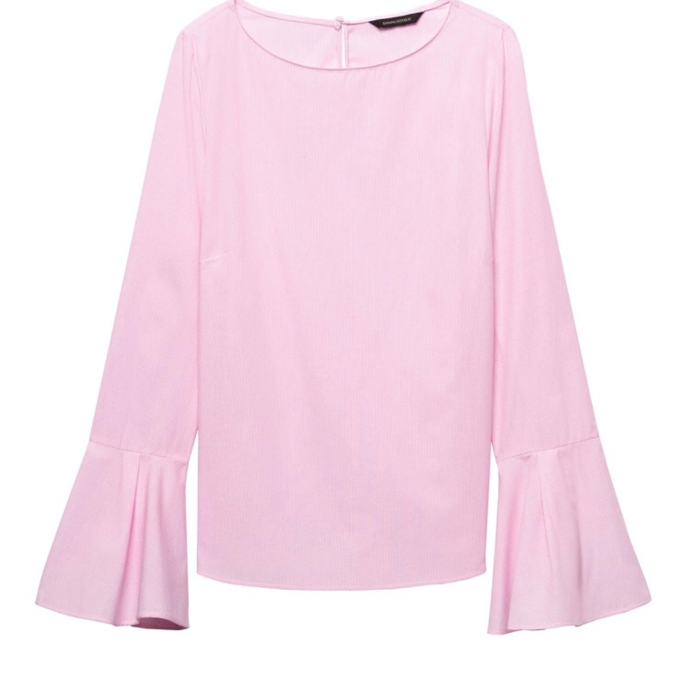 Banana Republic Pink Mini Stripe Bell Sleeve Top